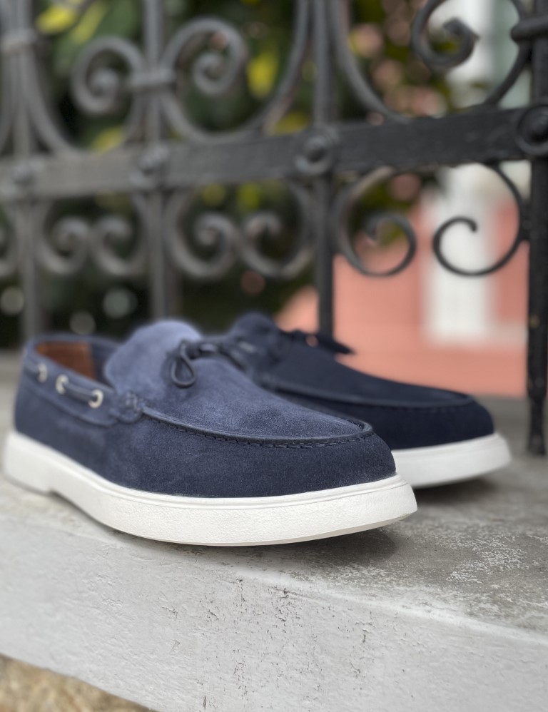 Huxley and Grace ανδρικά μπλε δερμάτινα loafers με κορδόνι HG174193 φωτογραφία